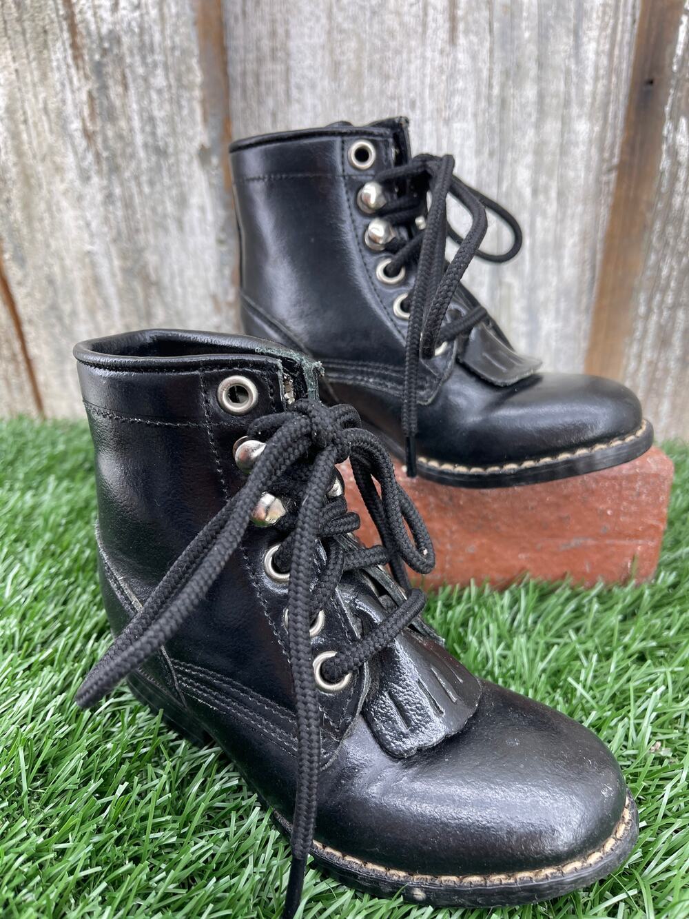 Tony Lama Lace Up Roper Kiltie Black Western Cowboy Boots Toddler 6